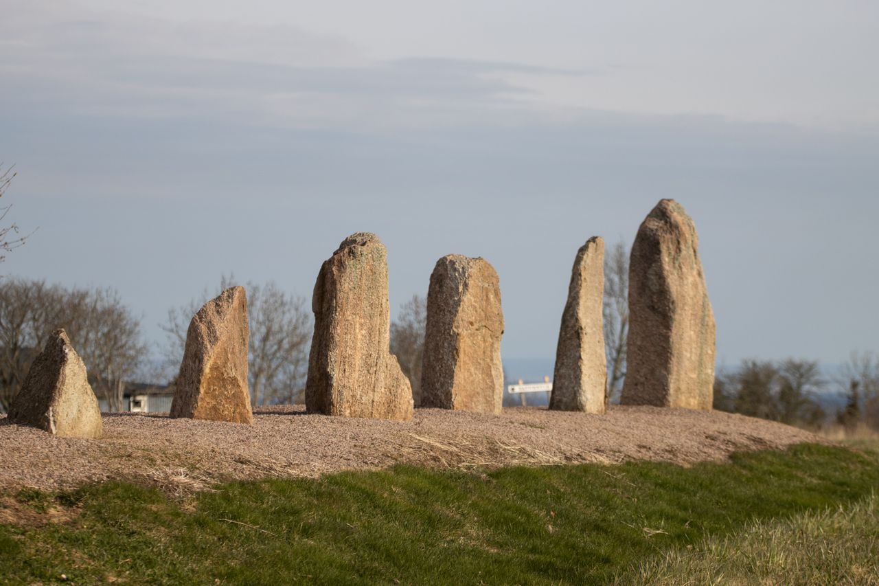Historic stone circle in Gränna, Jonkoping County, under a clear sky.